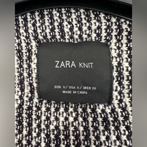 Zara Knit Open Front Cardigan Waterfall Black White Sweater Top Women’s Small - Picture 3 of 9